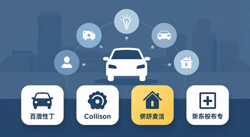 A visually engaging and informative illustration depicting various types of car insurance coverage. In the foreground, show clear icons or symbols representing different types of coverage, such as liability, collision, comprehensive, and uninsured motorist insurance, each distinctively colored for clarity. In the middle ground, incorporate a stylized graphic of a car surrounded by these icons, suggesting protection and security. The background should be a subtle blend of blue tones, symbolizing trust and reliability, with faint outlines of an urban landscape. Use soft, natural lighting to create a welcoming atmosphere, with a focus on showcasing the icons prominently as if they are being highlighted. The overall mood should be professional and informative, appealing to audiences seeking knowledge on car insurance. A visually engaging and informative illustration depicting various types of car insurance coverage. In the foreground, show clear icons or symbols representing different types of coverage, such as liability, collision, comprehensive, and uninsured motorist insurance, each distinctively colored for clarity. In the middle ground, incorporate a stylized graphic of a car surrounded by these icons, suggesting protection and security. The background should be a subtle blend of blue tones, symbolizing trust and reliability, with faint outlines of an urban landscape. Use soft, natural lighting to create a welcoming atmosphere, with a focus on showcasing the icons prominently as if they are being highlighted. The overall mood should be professional and informative, appealing to audiences seeking knowledge on car insurance.