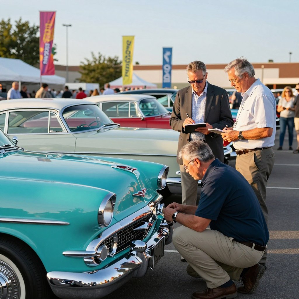 DeSoto collectors assessing vintage car condition