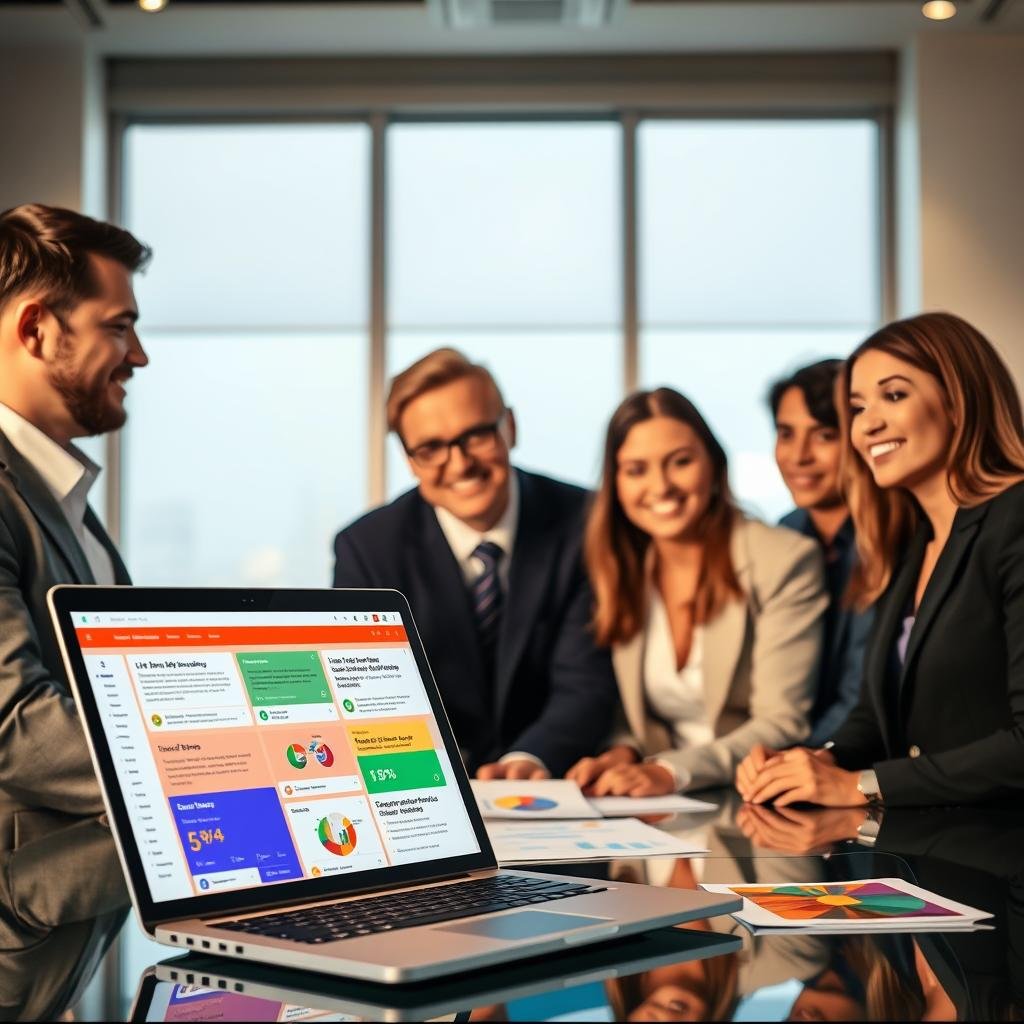 A professional and serene office environment featuring a diverse group of individuals engaged in a discussion around a computer, symbolizing the process of finding life insurance quotes online. In the foreground, there’s a laptop displaying a vibrant website interface with various life insurance quotes that appear inviting and easy to navigate. The middle ground includes colorful charts and graphs related to savings and insurance options, creating an atmosphere of informed decision-making. The background showcases a large window with soft natural light filtering in, casting a warm glow, enhancing the focus on the engaged faces. The individuals are dressed in smart business attire, exuding professionalism and confidence. The overall mood is optimistic and collaborative, reflecting a proactive approach to saving on life insurance.